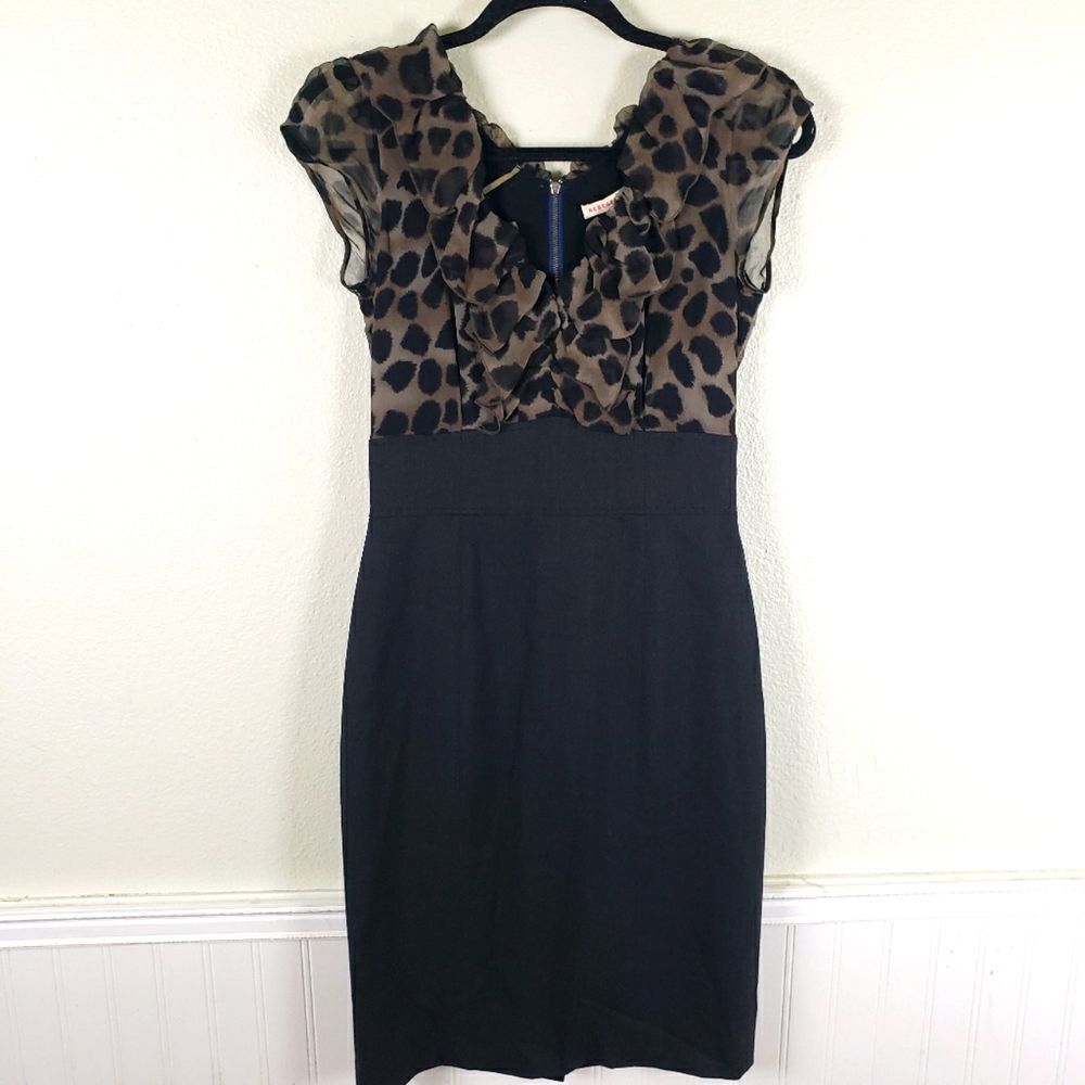 Women's Rebecca Taylor Animal Cheetah Print Fitted Wool Blend Zip Up Dress Sz 06 - Picture 3 of 12